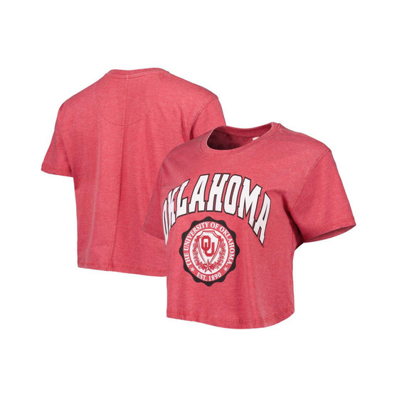 Women's Crimson Oklahoma Sooners Edith Vintage-Like Burnout Crop T-shirt