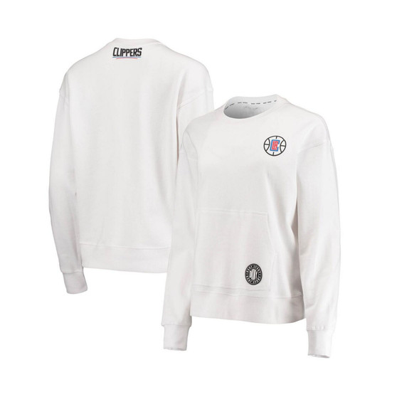 Women's White LA Clippers Camila Crew Pullover Sweatshirt
