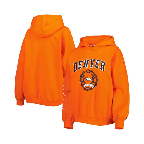 Women's Orange Denver Broncos Becca Drop Shoulder Pullover Hoodie