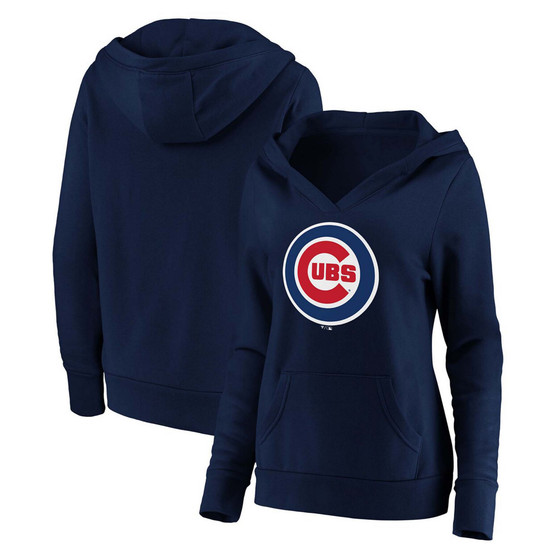 Plus Size Navy Chicago Cubs Official Logo Crossover V-Neck Pullover Hoodie