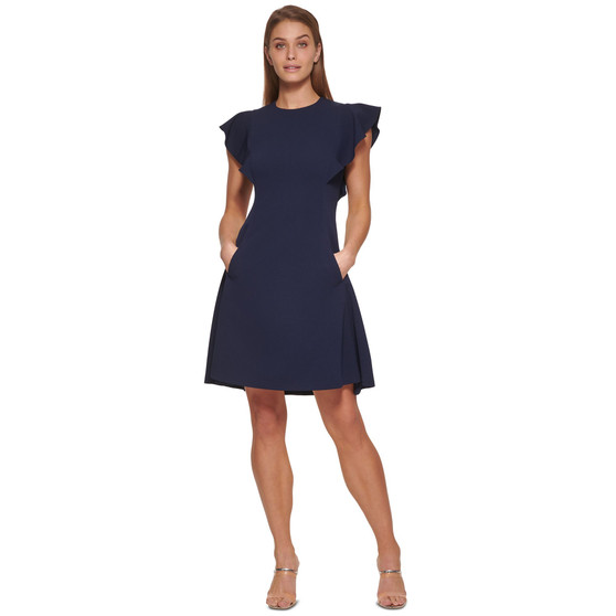 Petite Flutter-Sleeve Seamed Fit & Flare Dress