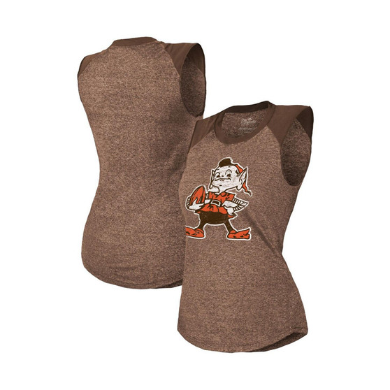 Women's Threads Brown Cleveland Browns Retro Tri-Blend Raglan Muscle Tank Top