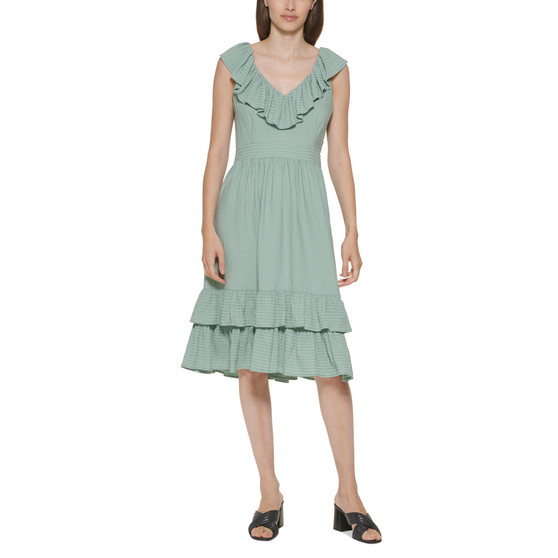 Women's Ruffled V-Neck Midi Dress