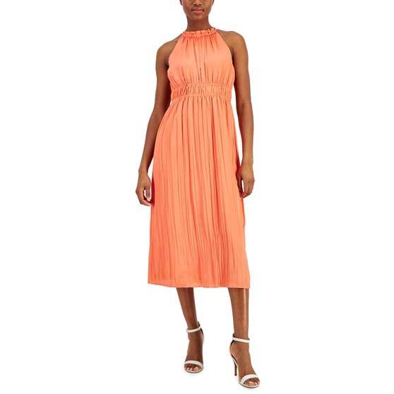 Women's High-Neck Halter Pleated Midi Dress