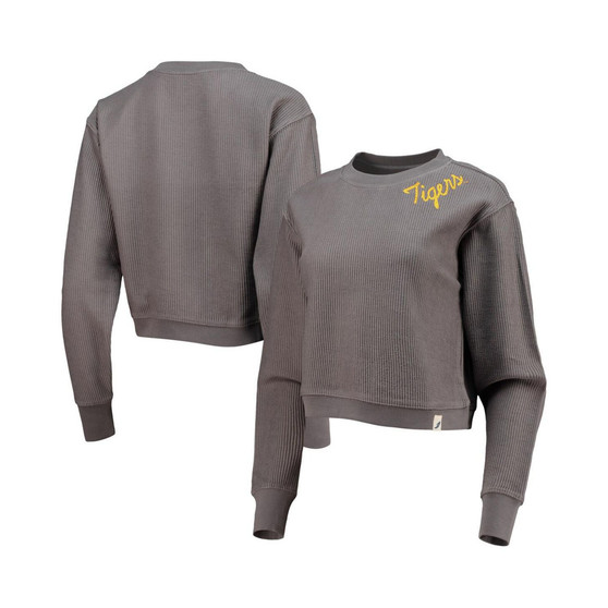 Women's Charcoal LSU Tigers Corded Timber Cropped Pullover Sweatshirt