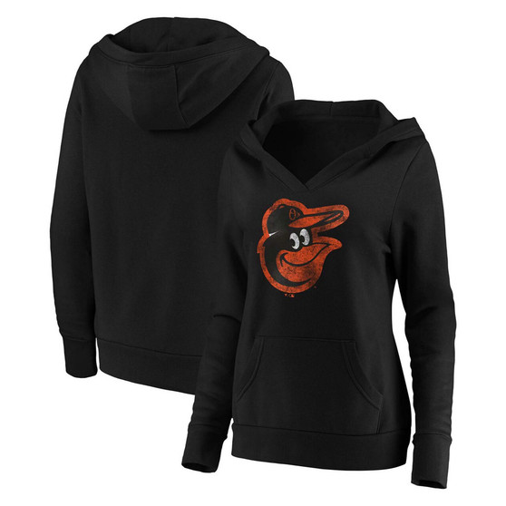 Plus Size Black Baltimore Orioles Core Team Crossover V-Neck Pullover Hoodie
