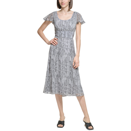Women's Printed Flutter-Sleeve A-Line Dress