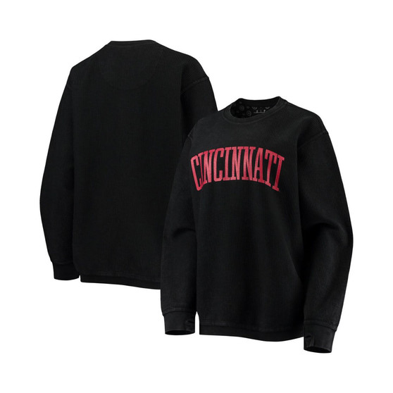 Women's Black Cincinnati Bearcats Comfy Cord Vintage-Like Wash Basic Arch Pullover Sweatshirt