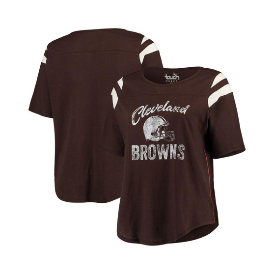 Women's Brown Cleveland Browns Plus Size Curve Touchdown Half-Sleeve T-shirt