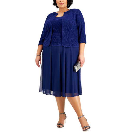 Plus Size Jacquard-Top Dress & Matching Jacket
