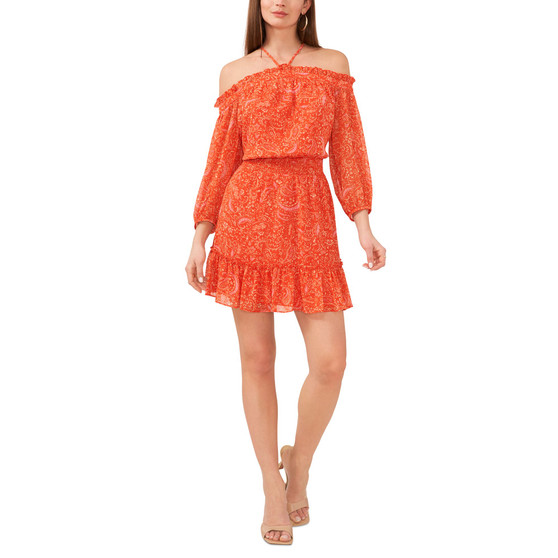 Women's Long-Sleeve Halter-Neck Smocked-Waist Dress