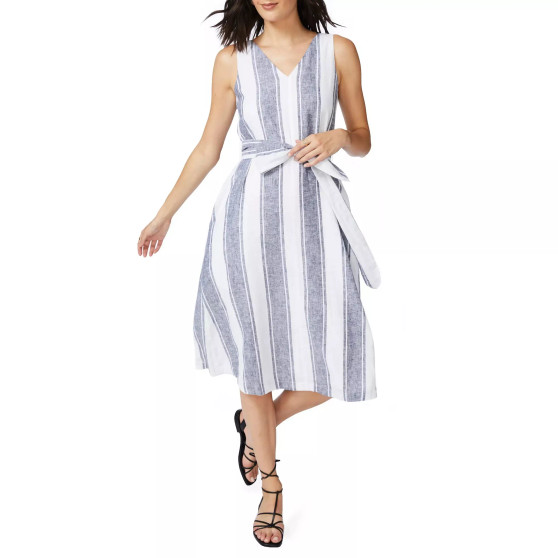 Women's Sleeveless V-neck Tie Waist Dress