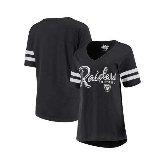 Women's Black Las Vegas Raiders Triple Play V-Neck T-shirt