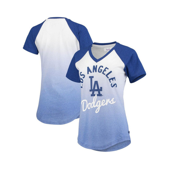 Women's Royal and White Los Angeles Dodgers Shortstop Ombre Raglan V-Neck T-Shirt