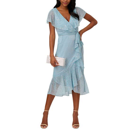 Women's Metallic Printed Ruffled Midi Dress