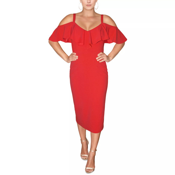 Off The Shoulder V-Neck Ruffle Dress