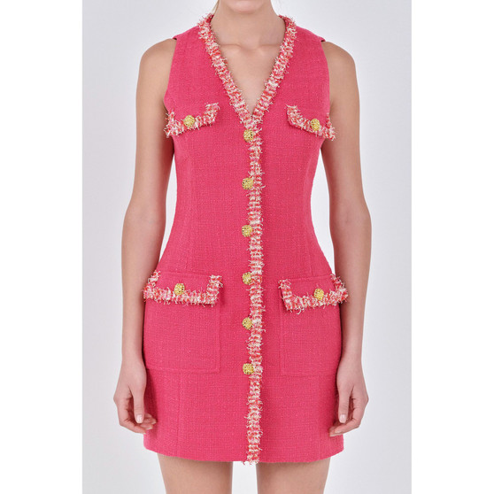 Women's Tweed Trim Sleeveless Dress