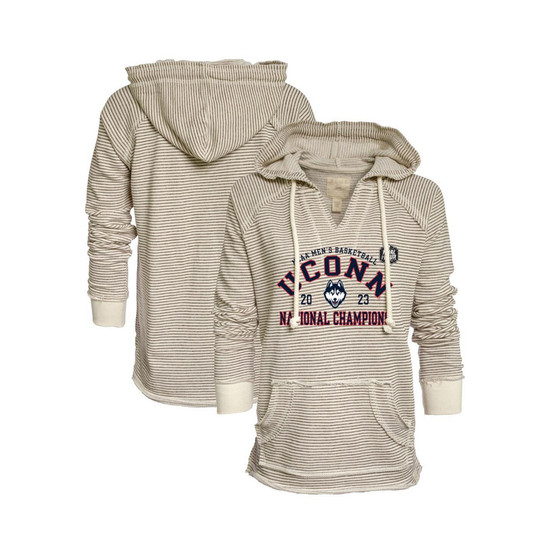 Women's Tan UConn Huskies 2023 NCAA Men's Basketball National Champions Huntington French Terry V-Neck Pullover Hoodie