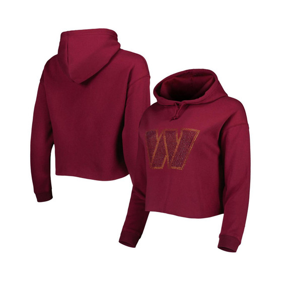 Women's Burgundy Washington Commanders Crystal Logo Cropped Pullover Hoodie
