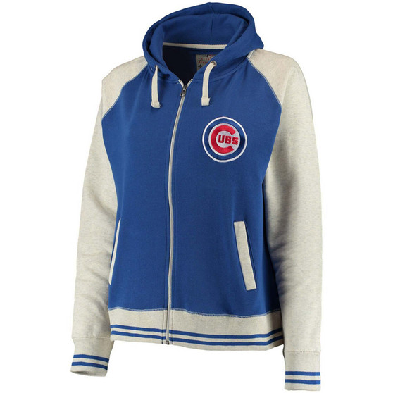 Women's Plus Size Royal Chicago Cubs Varsity Raglan Full-Zip Hoodie