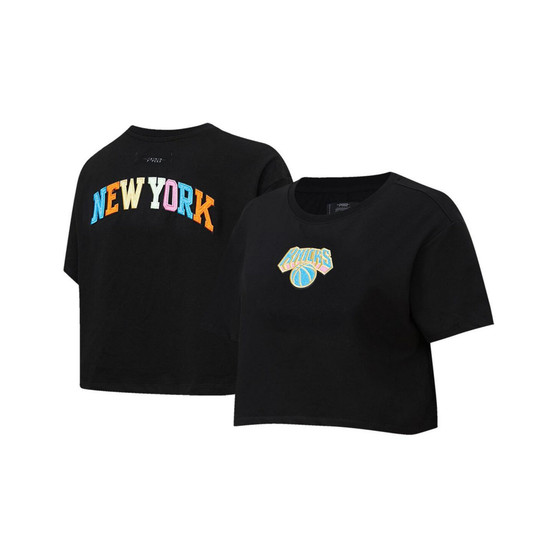 Women's Black New York Knicks Washed Neon Cropped Boxy T-shirt