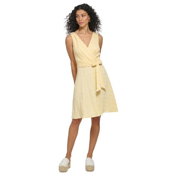 Women's V-Neck Sleeveless Belted Chiffon Dress