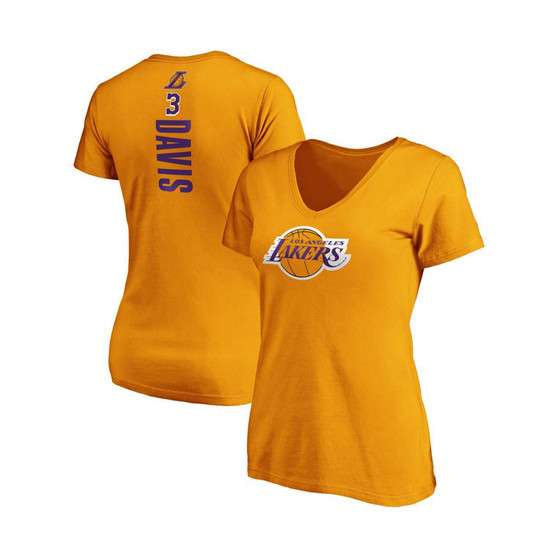 Women's Anthony Davis Gold-Tone Los Angeles Lakers Team Playmaker Name Number V-Neck T-Shirt