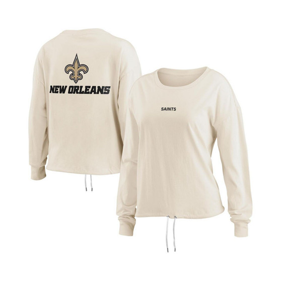 Women's Oatmeal New Orleans Saints Long Sleeve Crop Top Shirt