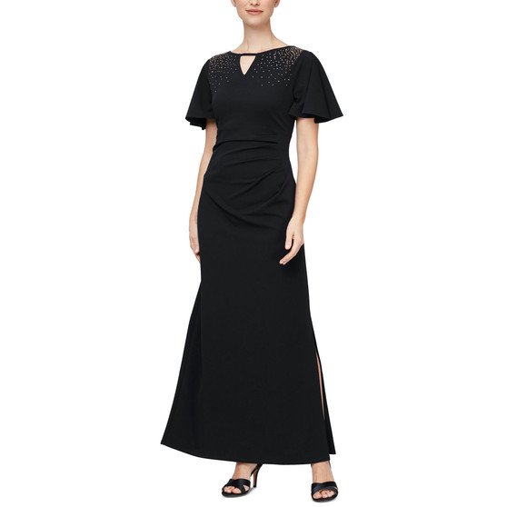 Women's Flutter-Sleeve Embellished Column Dress