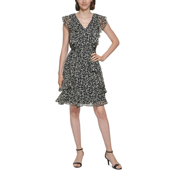 Women's Floral-Print Ruffled Fit & Flare Dress