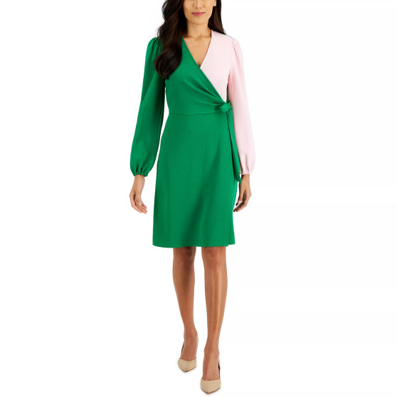 Colorblocked Surplice Side-Tie Dress