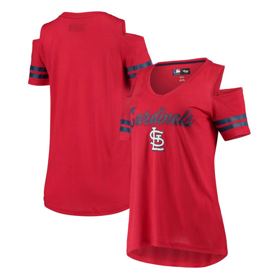 Women's Red St. Louis Cardinals Extra Inning Cold Shoulder T-shirt