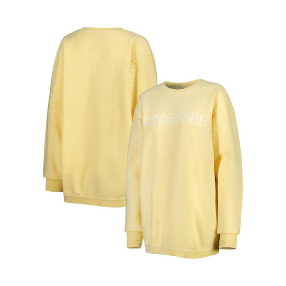 Women's Yellow Tennessee Volunteers Comfy Cord Bar Print Pullover Sweatshirt