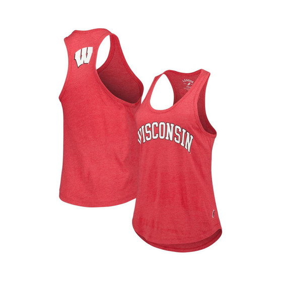Women's Heather Red Wisconsin Badgers Two-Hit Intramural Tri-Blend Scoop Neck Racerback Tank Top