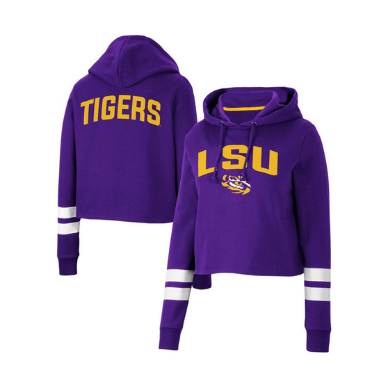 Women's Purple LSU Tigers Throwback Stripe Cropped Pullover Hoodie