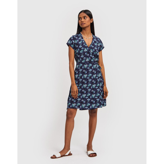 Womens Short Wrap Dress Midnight Florals