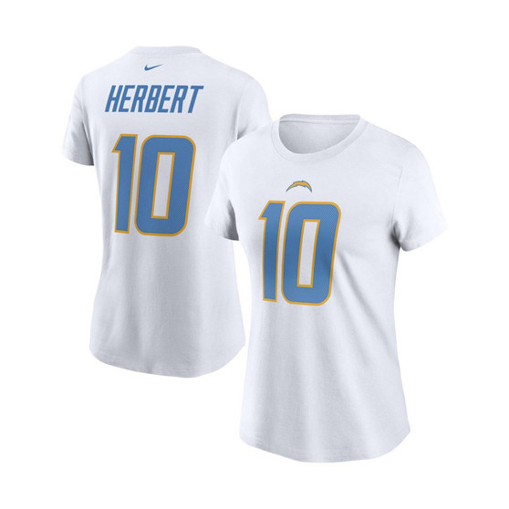 Women's Justin Herbert White Los Angeles Chargers Player Name Number T-shirt
