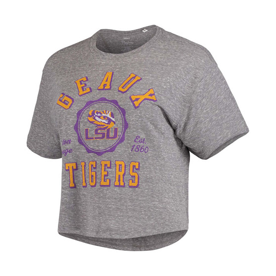 Women's Gray LSU Tigers Bishop Tri-Blend Knobi Crop T-shirt