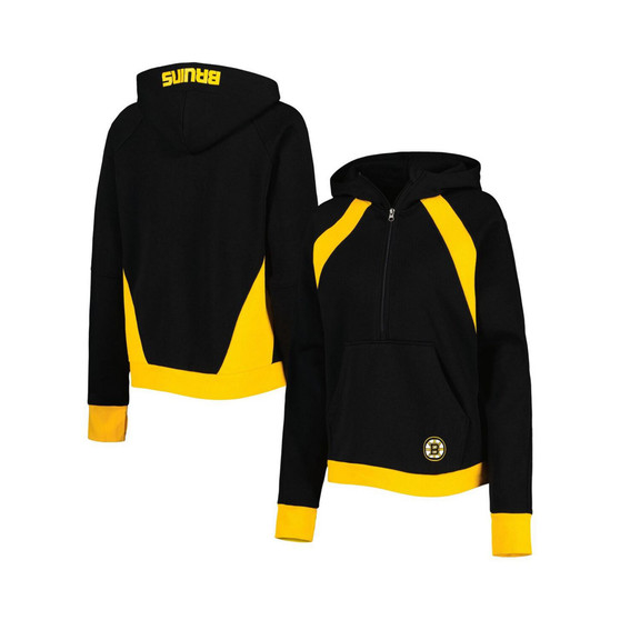 Women's Black Boston Bruins Wishbone Half-Zip Hoodie