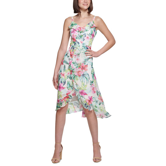 Tropical-Print Midi Dress