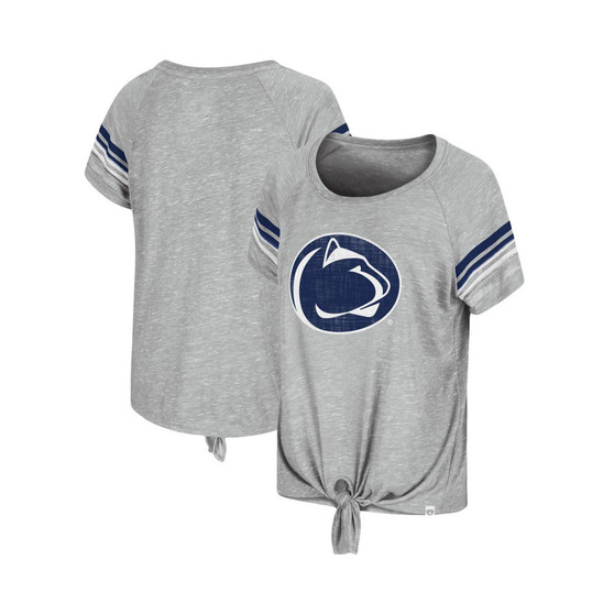 Women's Heathered Gray Penn State Nittany Lions Boo You Knotted Raglan T-Shirt