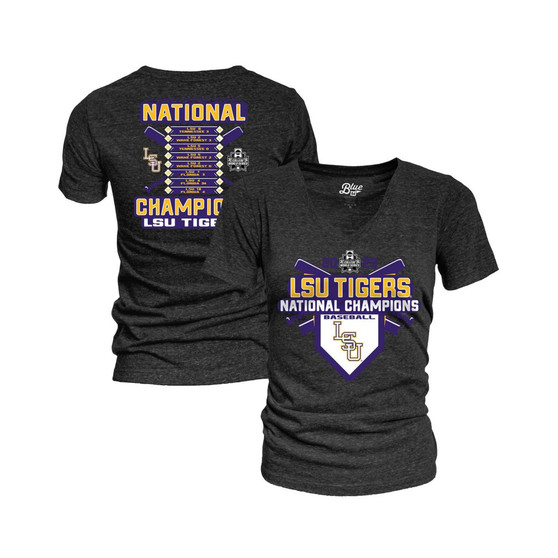 Women's Black LSU Tigers 2023 NCAA Men's Baseball College World Series Champions Schedule V-Neck Tri-Blend T-shirt