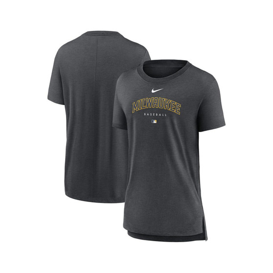 Women's Heather Charcoal Milwaukee Brewers Authentic Collection Early Work Tri-Blend T-shirt