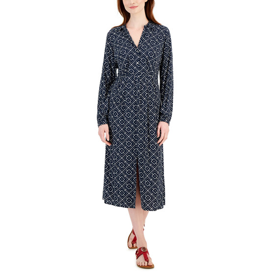 Women's Geo Maze Printed Button Dress