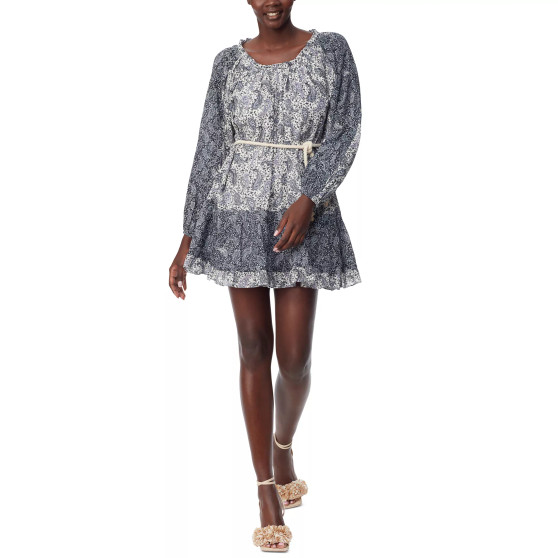 Women's Scoop-Neck Long-Sleeve Belted Dress