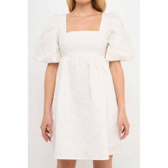 Women's Open Back Floral Jacquard Puff Dress