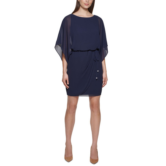Petite 3/4-Sleeve Blouson Side-Tie Dress