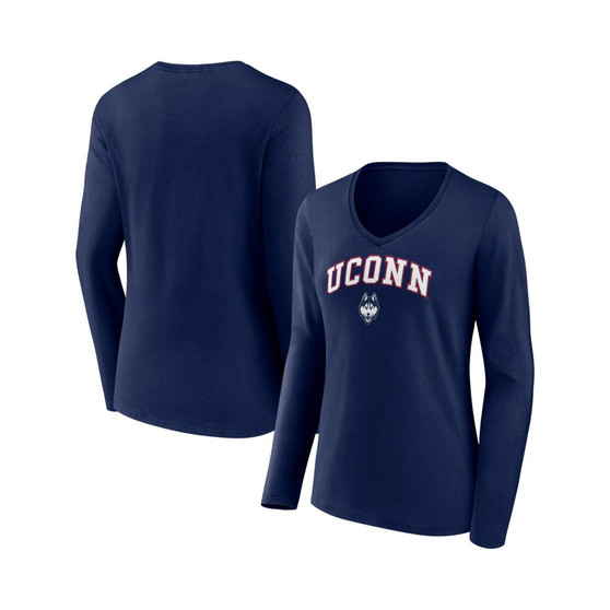 Women's Branded Navy UConn Huskies Evergreen Campus Long Sleeve V-Neck T-shirt