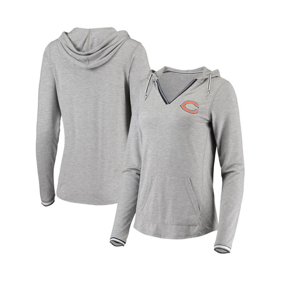 Women's Heathered Gray Chicago Bears Warm-Up Tri-Blend Hoodie Long Sleeve V-Neck T-shirt