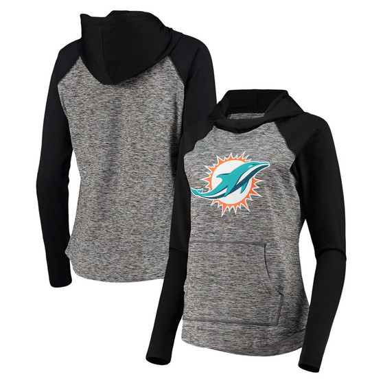 Women's Heathered Gray, Black Miami Dolphins Championship Team Ring Raglan Pullover Hoodie